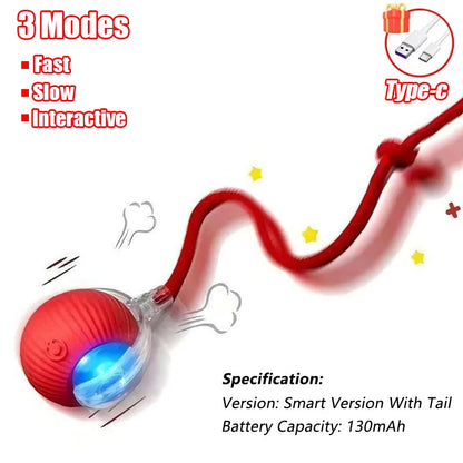 Automatic Rolling Cat Toy Ball – Rechargeable Smart Ball with Faux Tail Mouse Chase Toy for Cats & Small Dogs