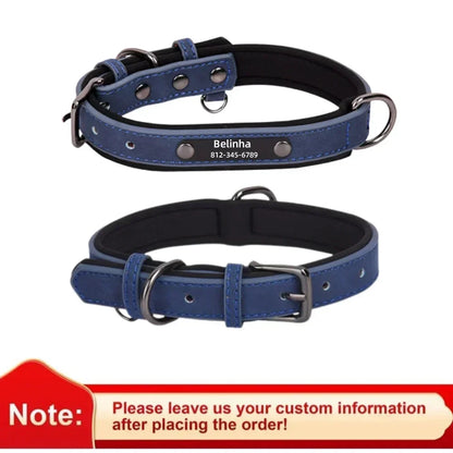 Custom Engraved Leather Dog Collar – Personalized Nameplate Collar for All Breeds