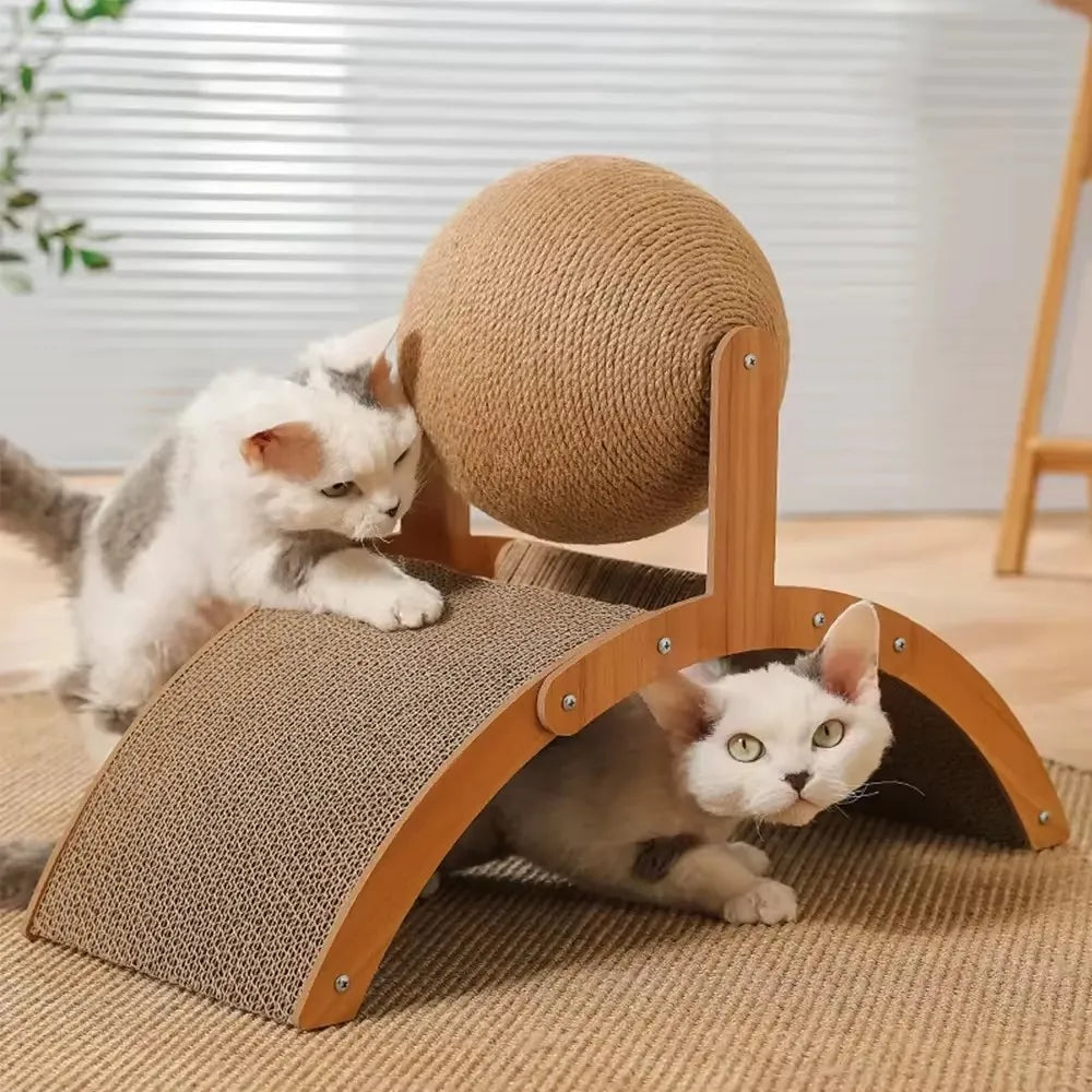 2-in-1 Wooden Cat Scratching Ball with Sisal Scratcher – Durable Paw Grinding Toy for Cats