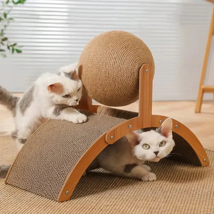 2-in-1 Wooden Cat Scratching Ball with Sisal Scratcher – Durable Paw Grinding Toy for Cats